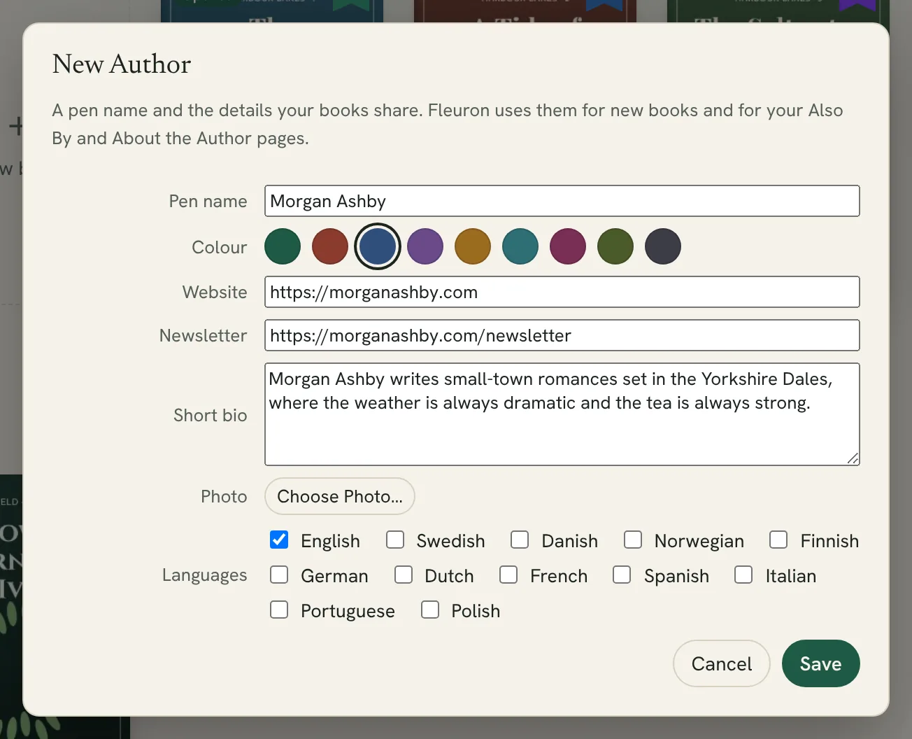 the New Author window
