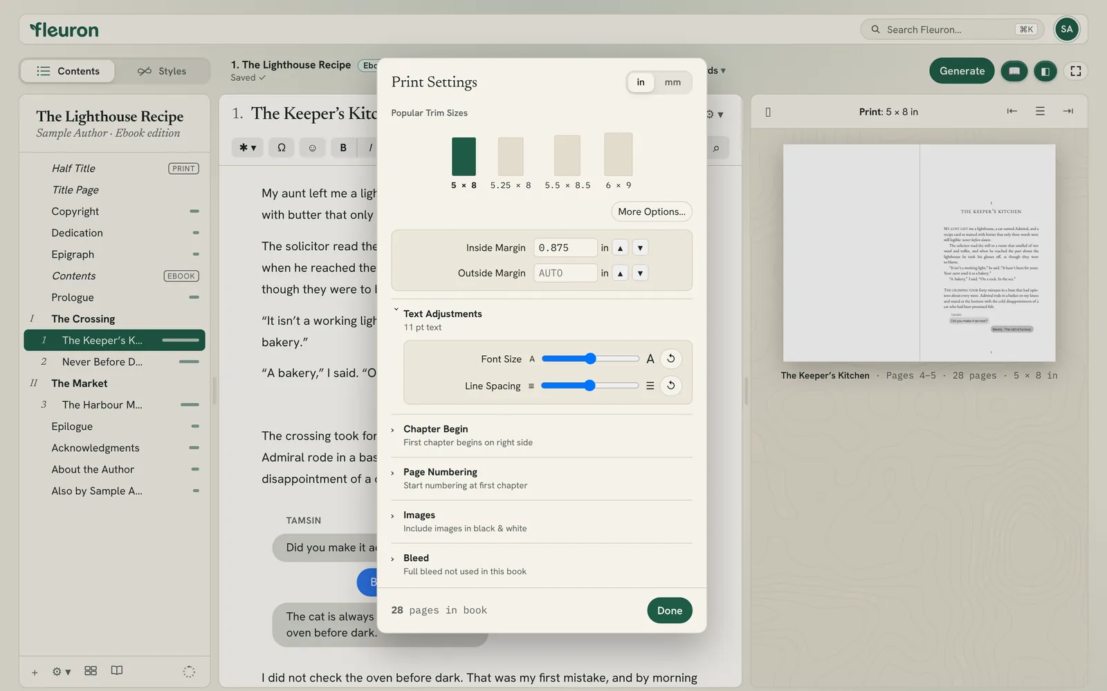 the Print Settings window beside the print preview